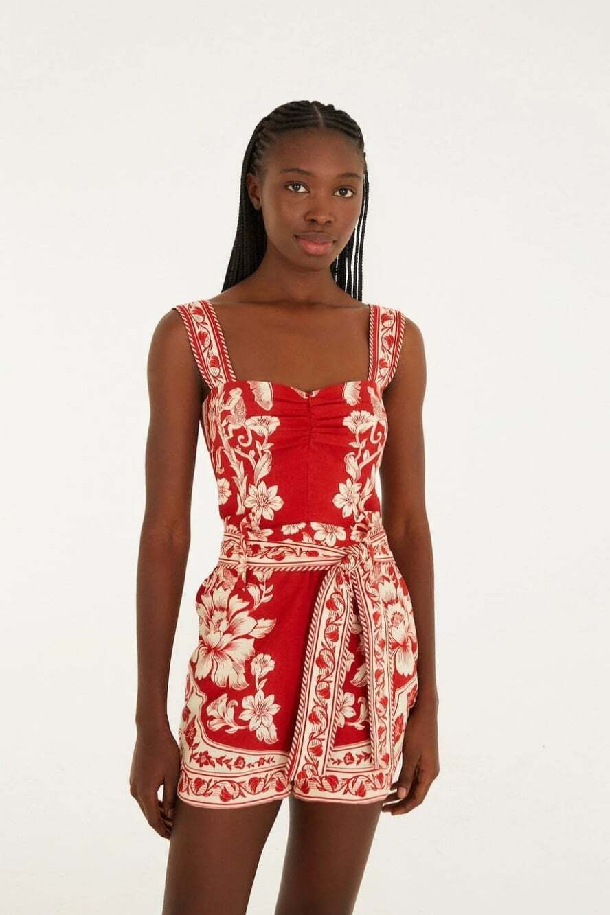 FARM RIO Guanacaste Red Size S Romper *MISSING BELT* Vacation Feminine Playful